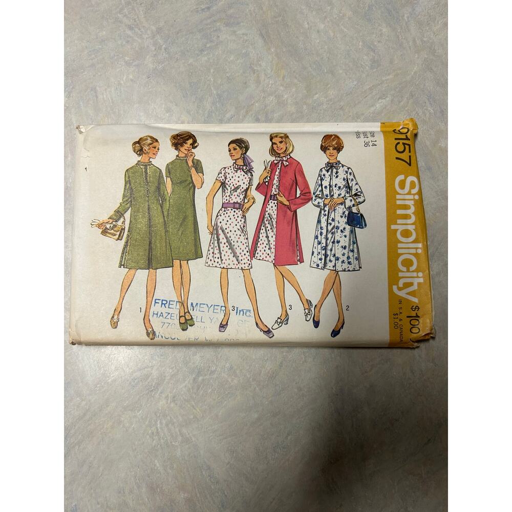 Vintage 1970 Simplicity Pattern #9157 Misses Women's Coat and Dress Size‎ 14